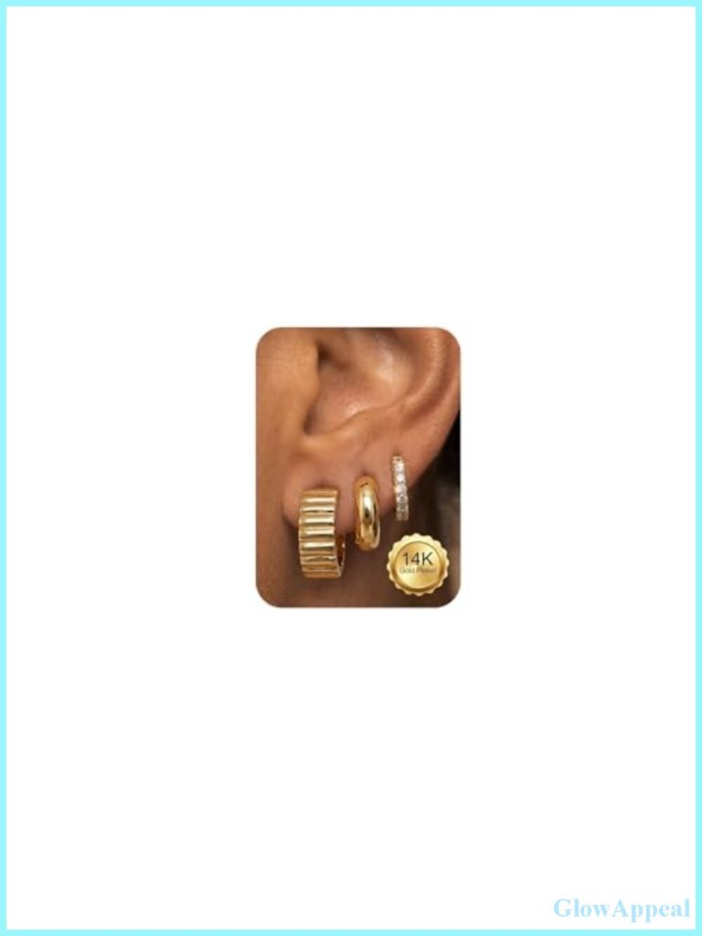 14K Gold Plated Chunky Hoop Earrings Set - 3 Pairs Hypoallergenic Huggie Hoops